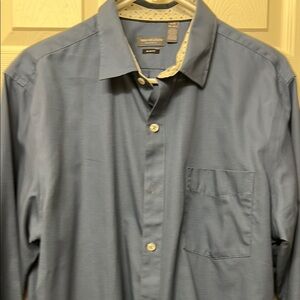 Van Heusen Blue Casual Button Down Shirt long sleeve Size L (16-16 1/2) slim fit